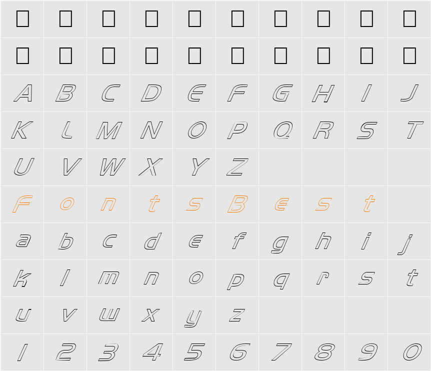 FZ BASIC 8 HOLLOW ITALIC Character Map