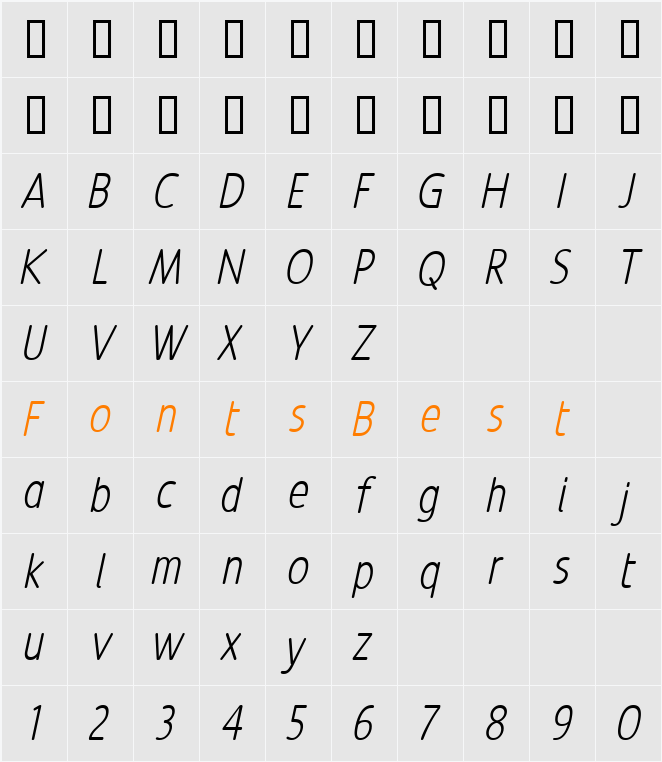 Revalo ModernLight Italic Character Map