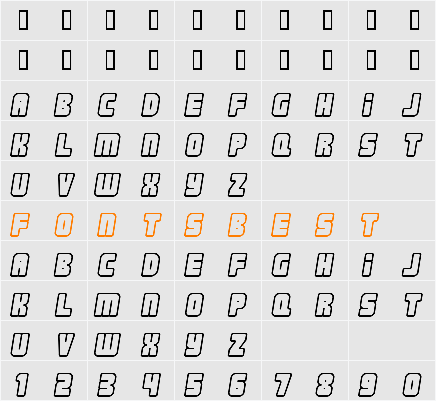 Nonstop italic Character Map