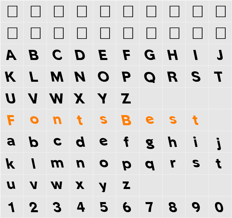 PhinsterLeftyXbold Character Map