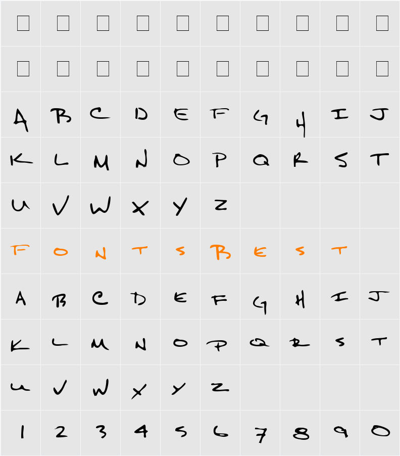 KeithsHand Character Map