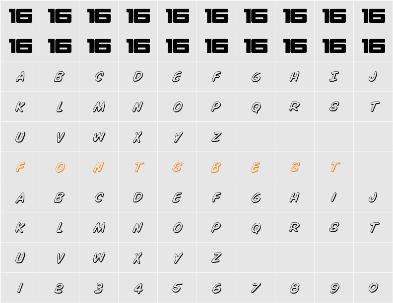 Overstreet Bible 3D Italic Character Map