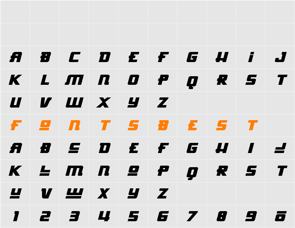 Hong Kong Hustle Expanded Italic Character Map