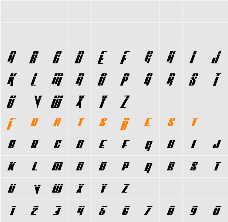Vindicator Laser Italic Character Map