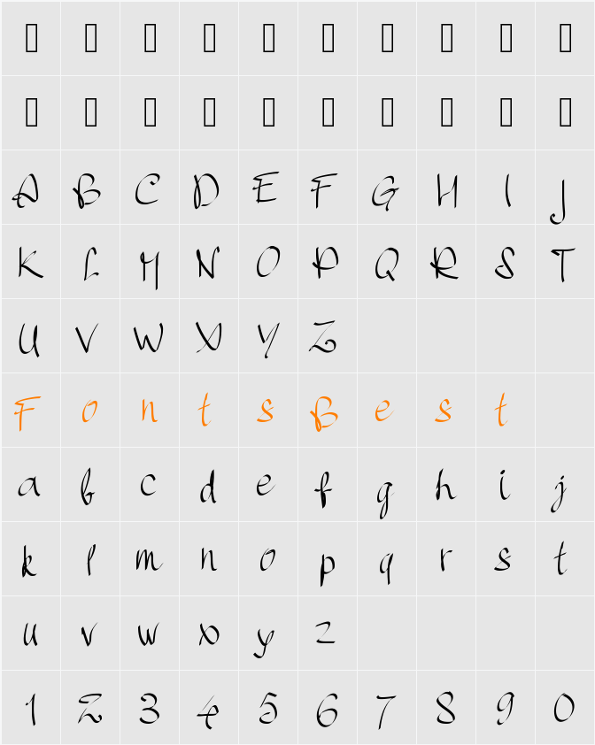 PWHandscript Character Map