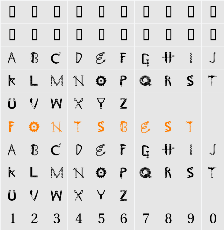 ToolShopCaps Character Map