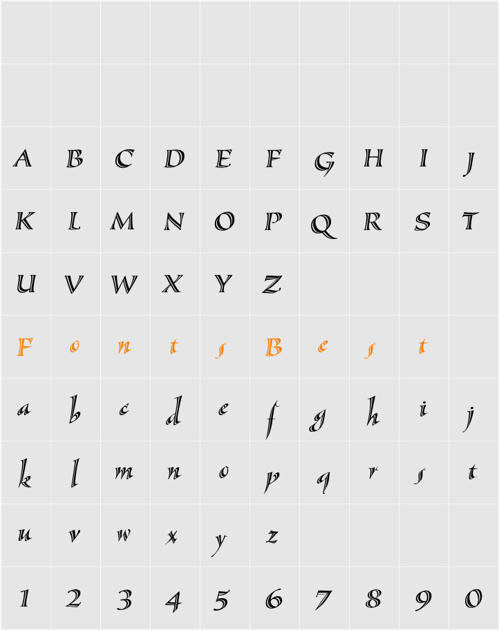 Sassafras-LxItalic Character Map