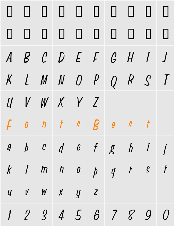 StimpsonCondensed Character Map