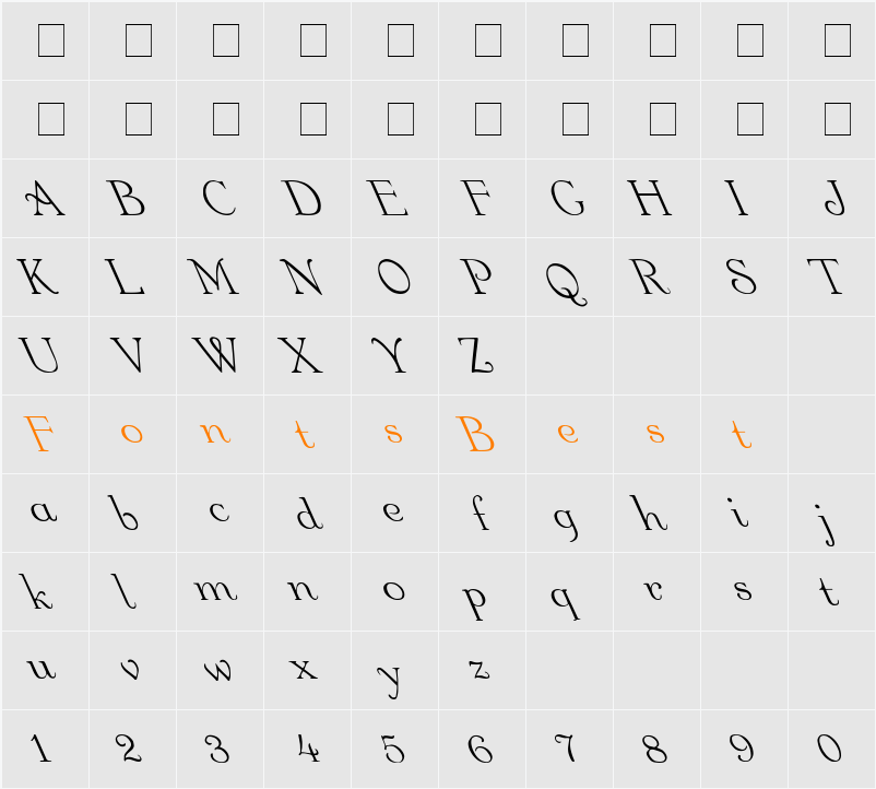 Garton Leftified Regular Character Map