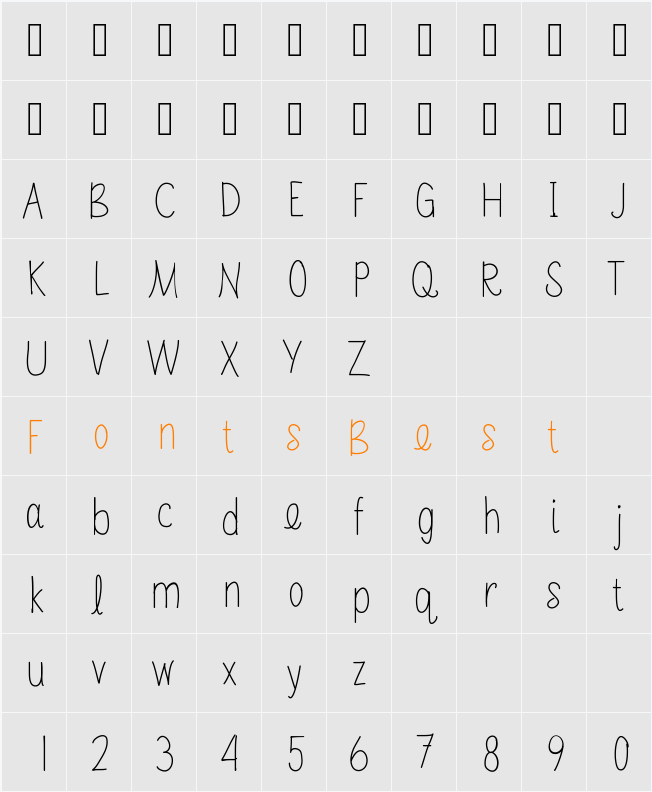 Sabrinahandfont Character Map