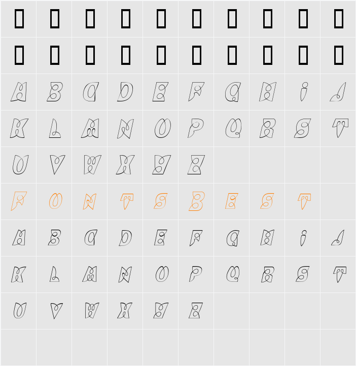 BrashCapsOutline Character Map