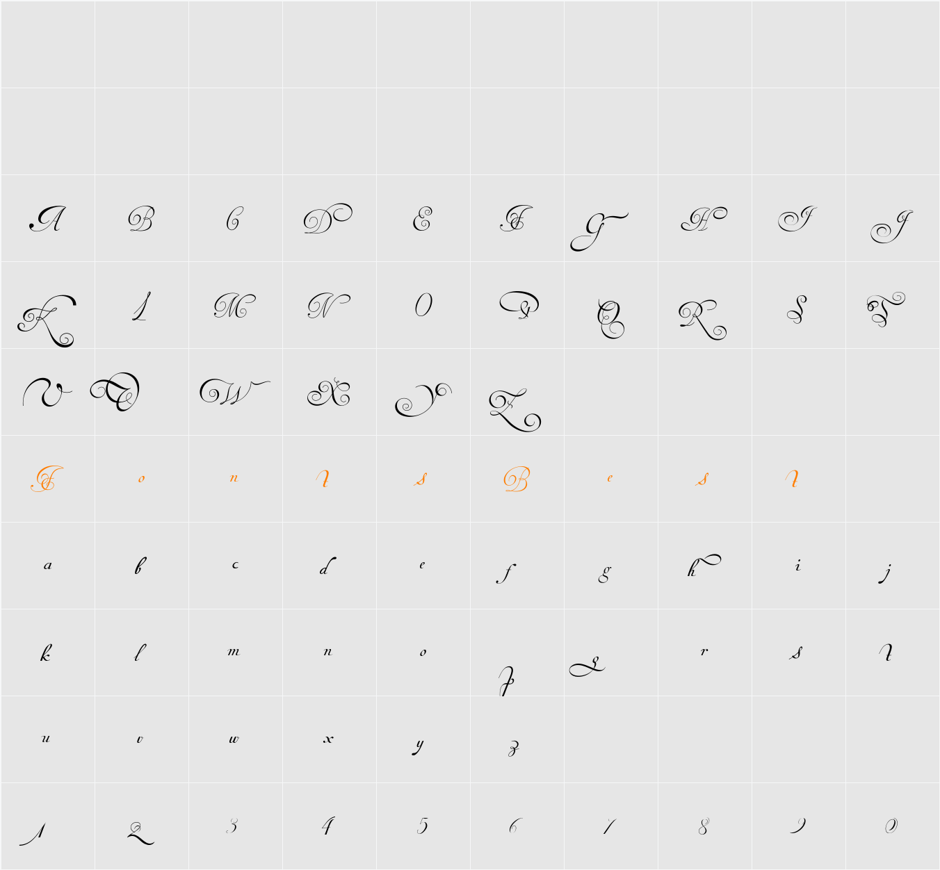 Van den Velde Script DEMO VERSION Character Map