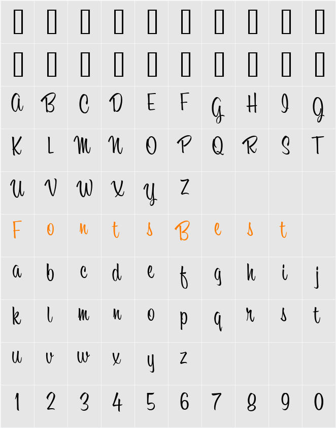 LHF Bounce Script Character Map