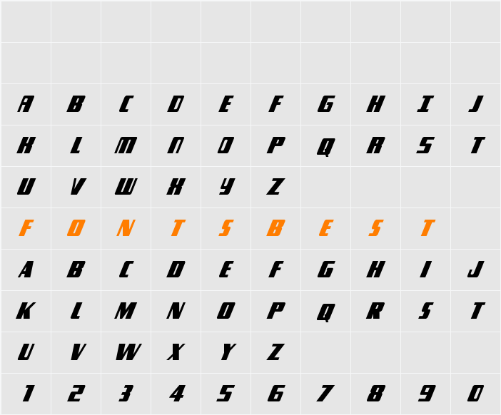Typhoon Condensed Italic Character Map