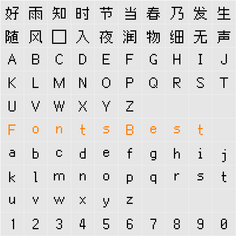Ark Pixel 12px proportional latin Character Map
