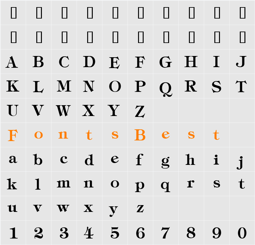 Tiffany Bold Character Map