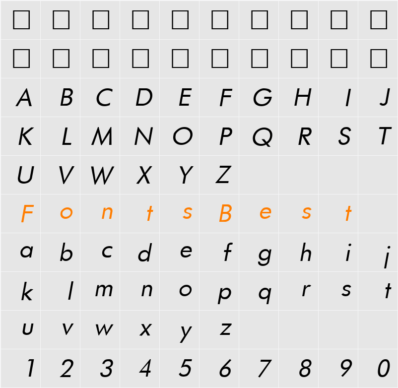 Futurist Fixed-width Character Map