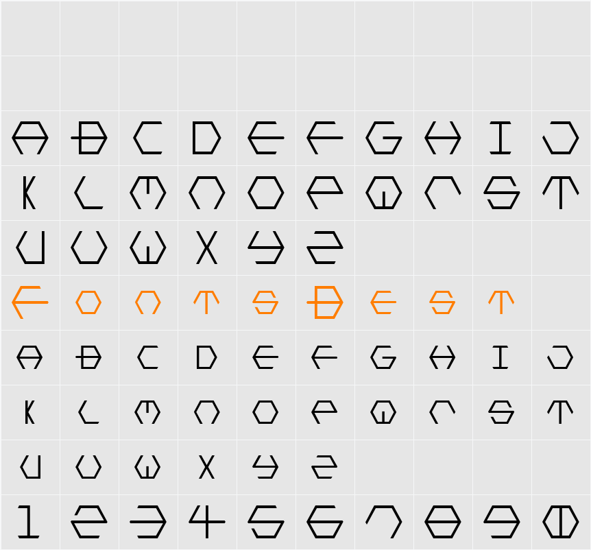 HONEYCOMBED Character Map