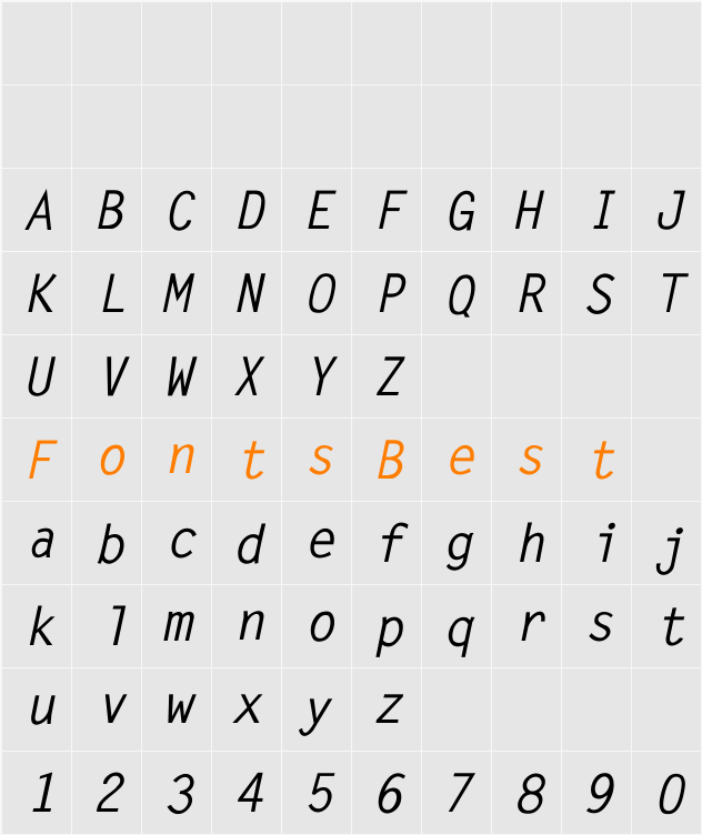LetterGothic-BoldItalic Character Map