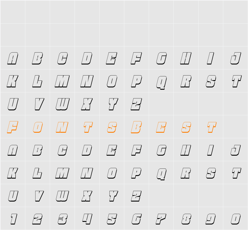 Funk Machine 3D Italic Character Map