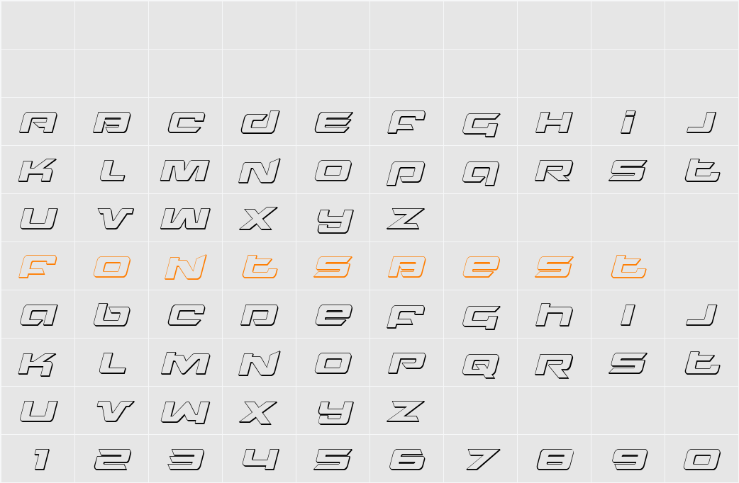 Northstar 3D Italic Character Map