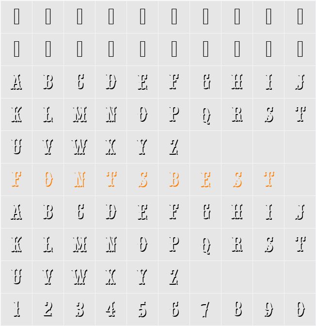 URWWoodTypOnlShaD Character Map