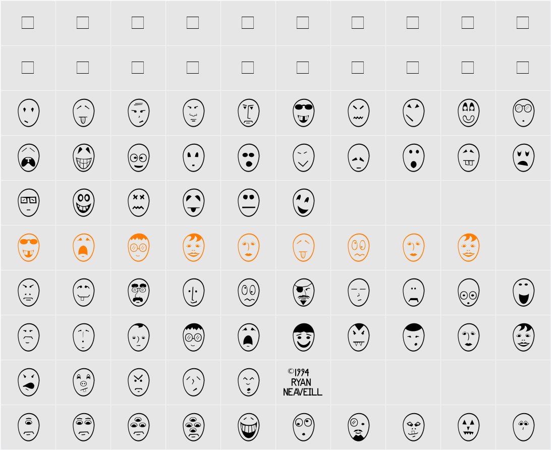 Funny Face Character Map