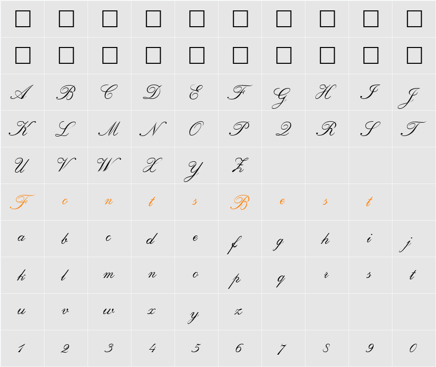 Hampton Script Character Map
