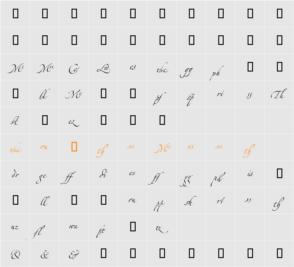 Zapfino Linotype Ligature Character Map