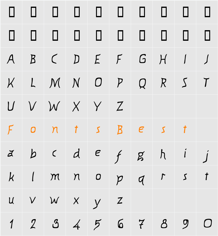 KnewFontWaisted Character Map