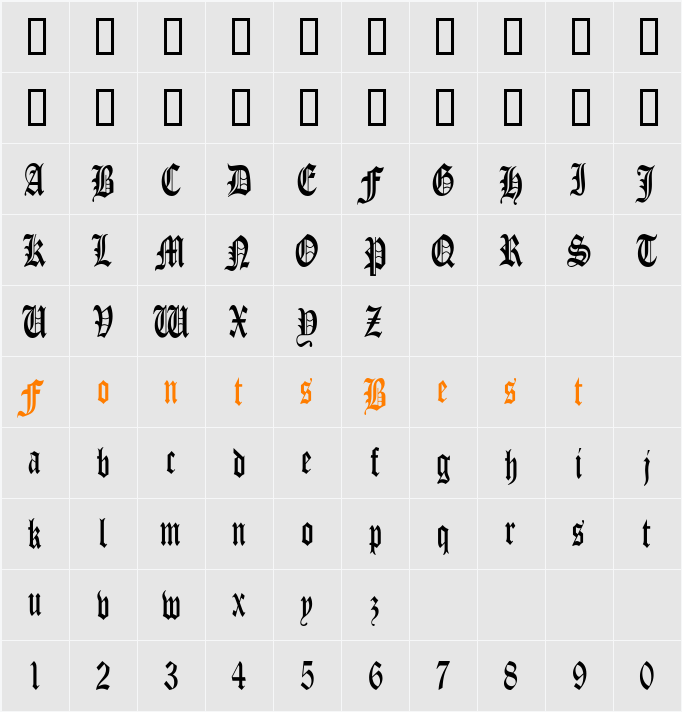 ManuscriptCondensed Character Map