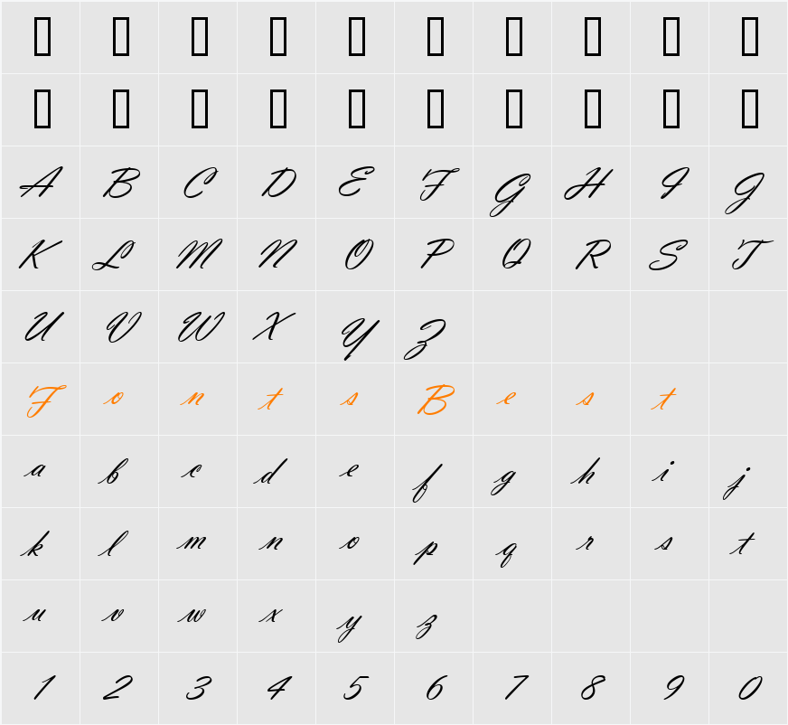 Vladimir Script Character Map