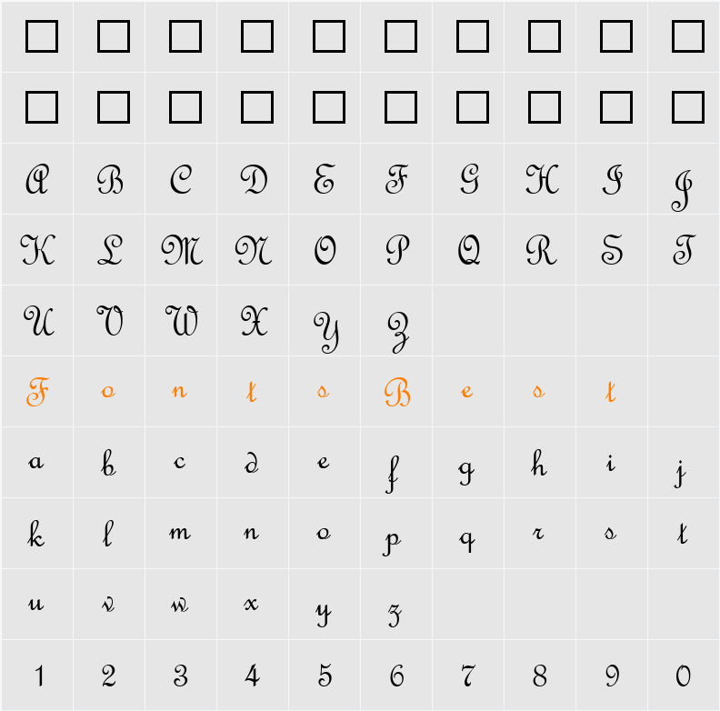 French Script MT Character Map