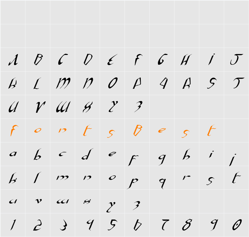 Xaphan Expanded Italic Character Map