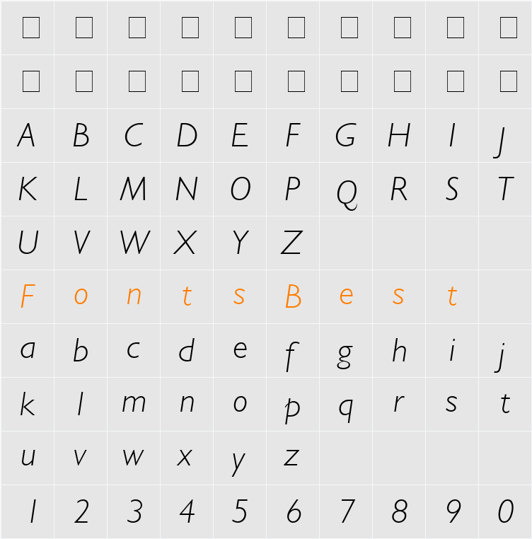 Garrison Light Sans Character Map
