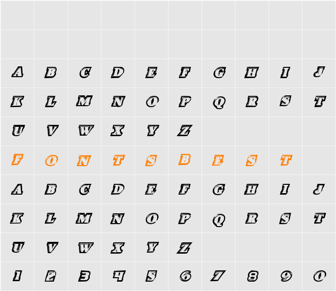 Icebox Art Staggered Italic Character Map