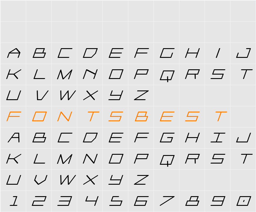 Player 1 Up Heavy Italic Character Map