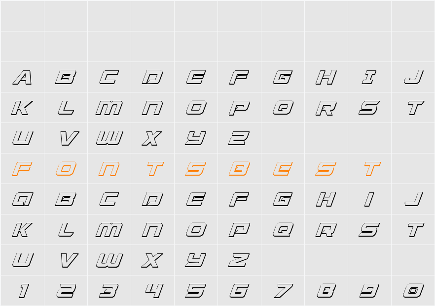Starduster 3D Italic Character Map