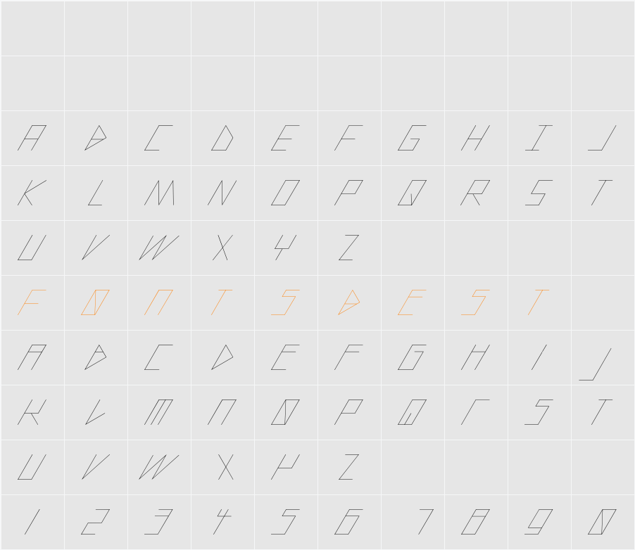 slanted ITALIC shift Character Map
