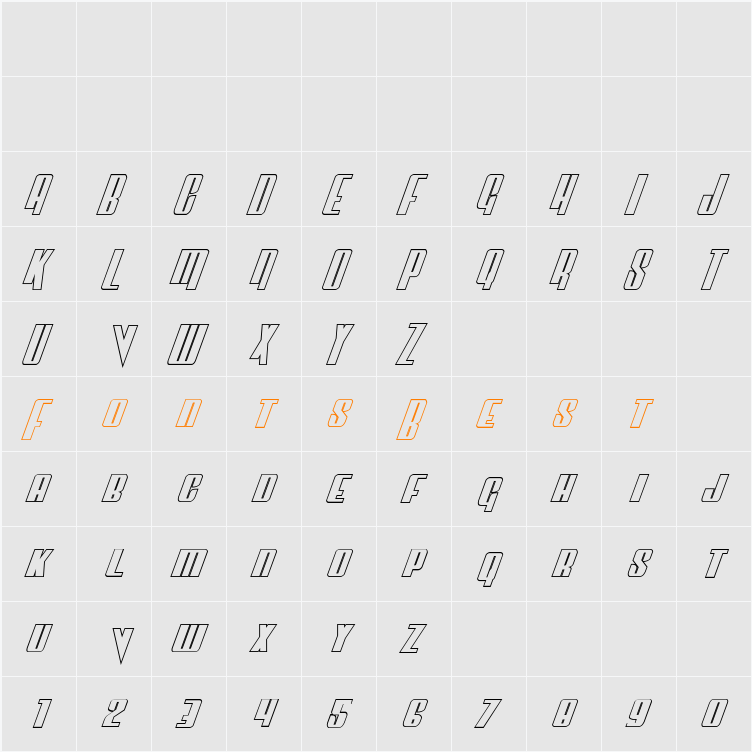 Vindicator Outline Italic Character Map