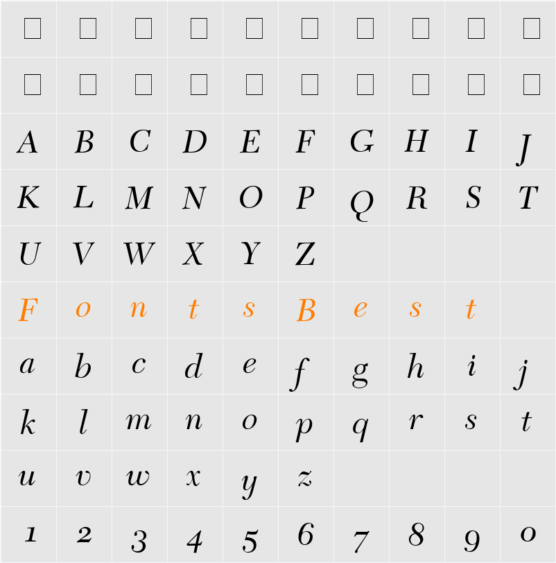 Tycoon OldStyle SSi Character Map