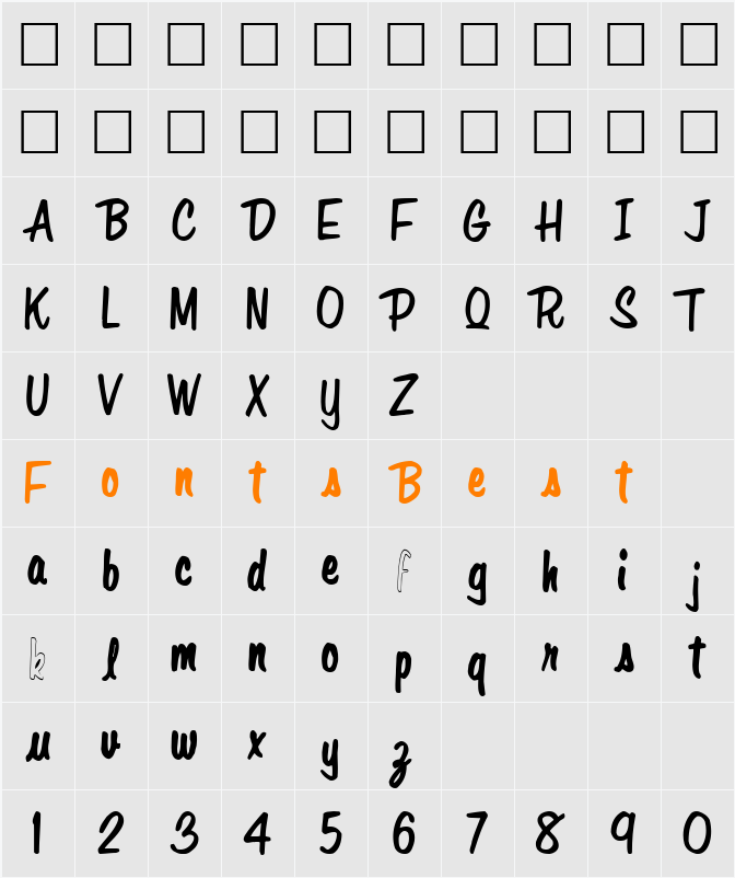 ShaShaText36 Character Map