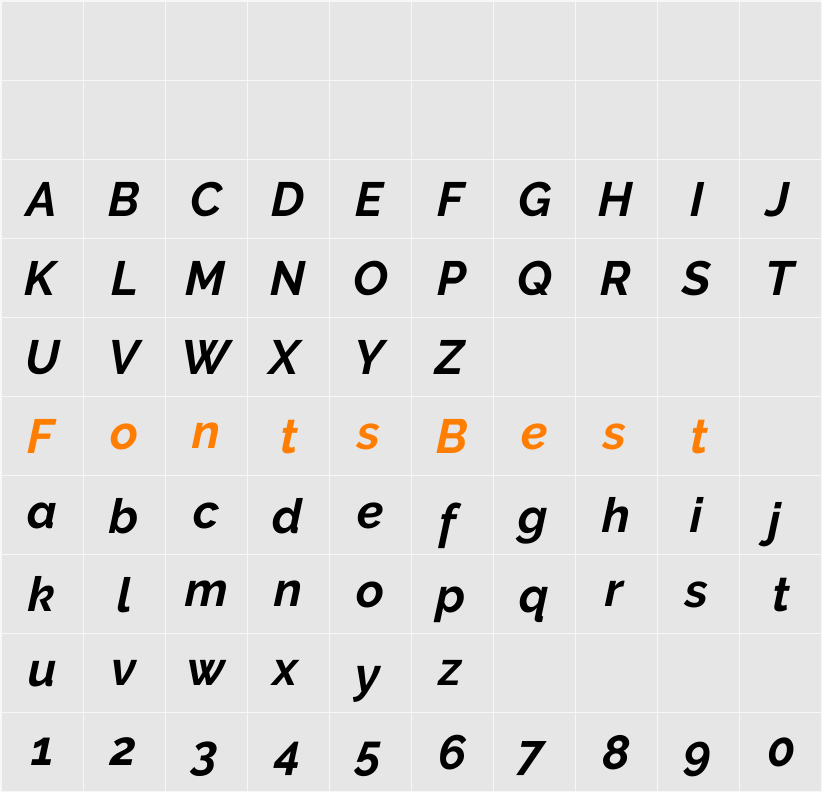 Raleway Character Map