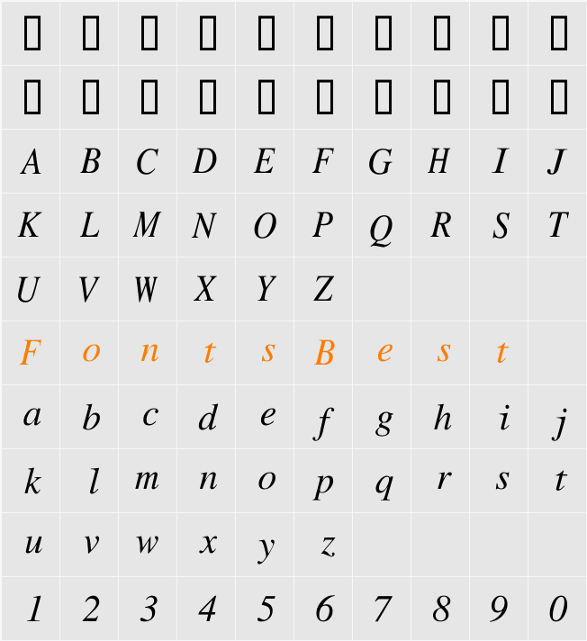 Roman Mono Character Map