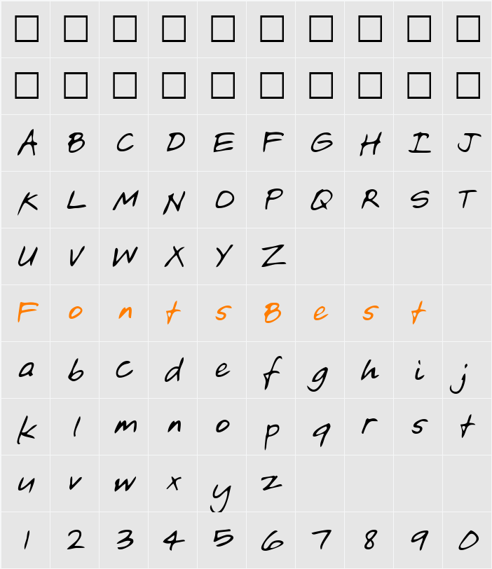 JoshsHand Character Map