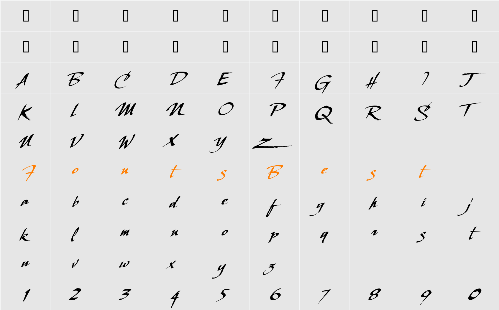LHF Scriptana REG slant Character Map