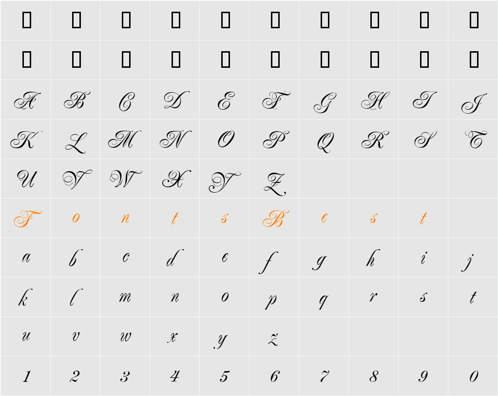 JacobaLightDB Character Map