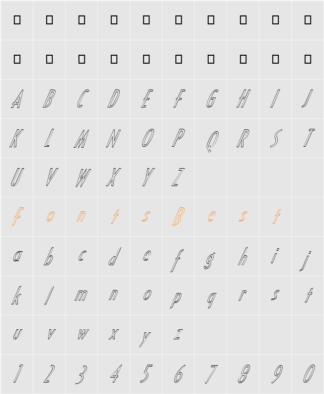 FZ BASIC 16 HOLLOW ITALIC Character Map
