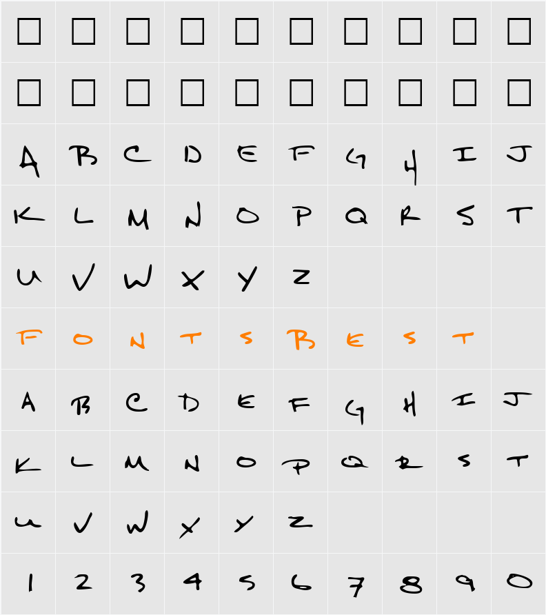 KeithsHand Character Map