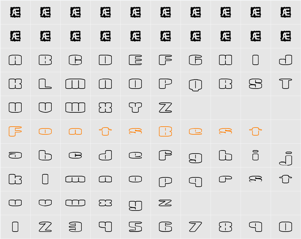 Spacious Outline (BRK) Character Map